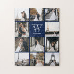 Puzzle Monogramme Moderne 9 Photo Collage bleu marine<br><div class="desc">Ajoutez 11 photos de votre famille ou jour de mariage et ajoutez votre monogramme personnalisé. Tout le monde s'amusera à assembler ce puzzle.</div>