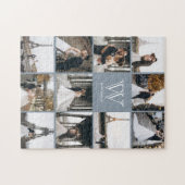 Puzzle Monogramme Moderne 9 Photo Collage Dusty Blue (Horizontal)