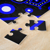 Puzzle Monogramme Motif Mandala bleu, noir et blanc (Côté)