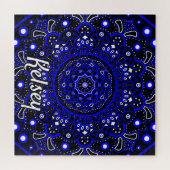 Puzzle Monogramme Motif Mandala bleu, noir et blanc (Horizontal)
