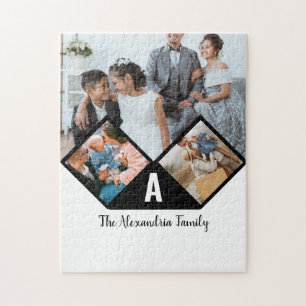 Puzzle monogramme personnalisé 3 photo collage famille