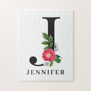 Puzzle Monogramme personnalisé d'alphabet floral J 