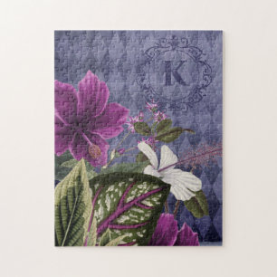 Puzzle Monogramme personnalisé Floral pourpre