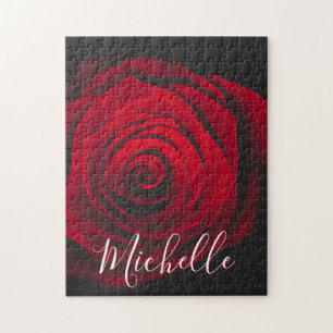 Puzzle Monographie personnalisée rose rouge photo vintage