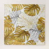 Puzzle Monstera Feuilles : Blanc doré (Horizontal)
