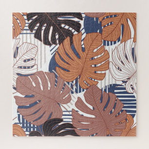 Puzzle Monstère exotique feuille, vintage tropicale.