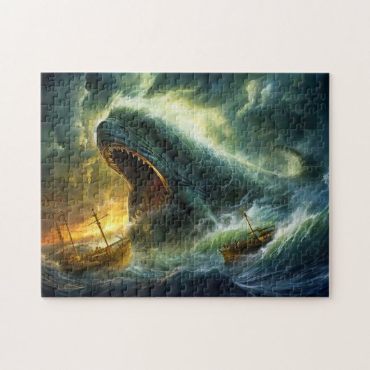 Puzzle Monstre marin émergeant des vagues, peinture de fa (Horizontal)