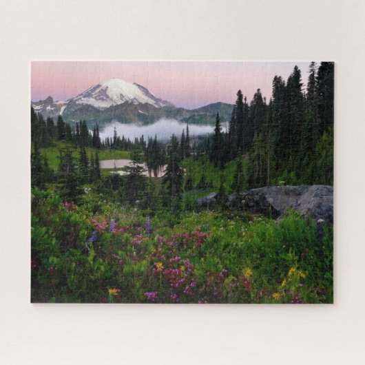 Puzzle Mont Rainier avec Fleurs sauvages d'été et lac (Horizontal)