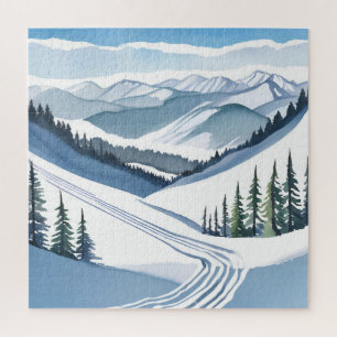 Puzzle Montagne de ski aquarelle