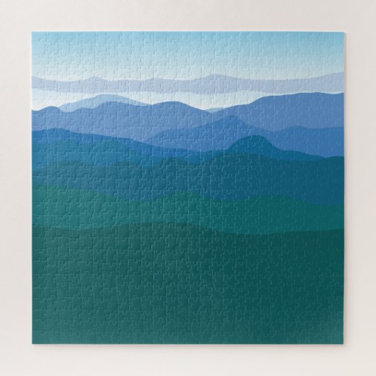 Puzzle Montagnes Vue Bleu Vert Illustré (Vertical)