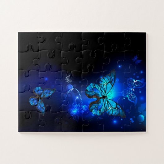 Puzzle Morpho Butterfly in the Dark Background (Horizontal)