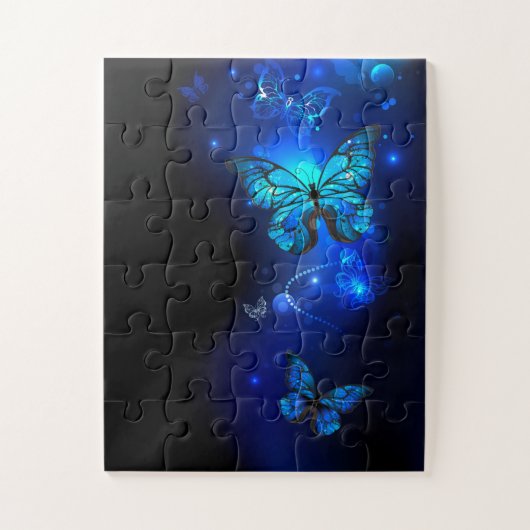 Puzzle Morpho Butterfly in the Dark Background (Vertical)