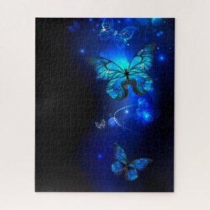 Puzzle Morpho Butterfly in the Dark Background
