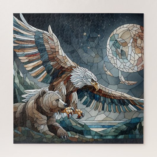 Puzzle Mosaic Ai Art | Ours Brown et Pleine lune d'aigle (Vertical)