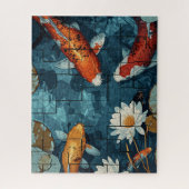 Puzzle Mosaic Art Koi Fish Pond illustration design (Vertical)