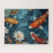 Puzzle Mosaic Art Koi Fish Pond illustration design (Horizontal)