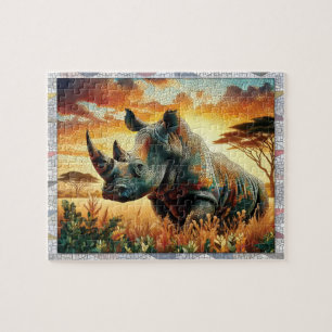 Puzzle Mosaïque de rhinocéros, Animaux sauvages, Tuiles,