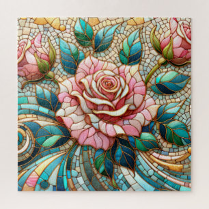 Puzzle Mosaïque de roses roses en verre teinté