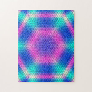 Puzzle Mosaïque d'hexagone rose sur dégradé bleu