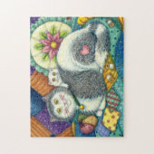 PUZZLE MOTHER CAT & KITTEN, PATCHWORK QUILTS, PINCUSHION (Vertical)