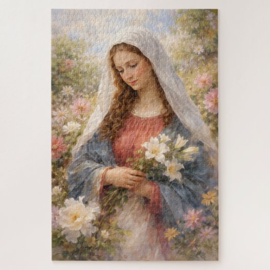 Puzzle Mother Mary Floral Watercolor Grace Devotion Gift  (Vertical)