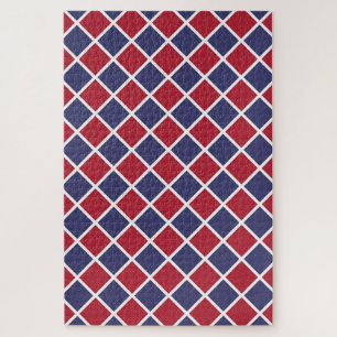 Puzzle Motif à carreaux diamant Harlequin rouge bleu blan