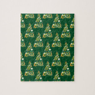 Puzzle motif Abstrait de Noël vert et or