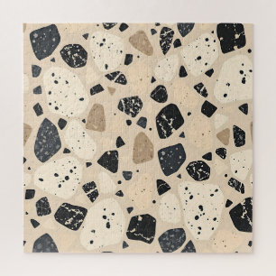 Puzzle Motif abstrait terrazzo noir beige neutre