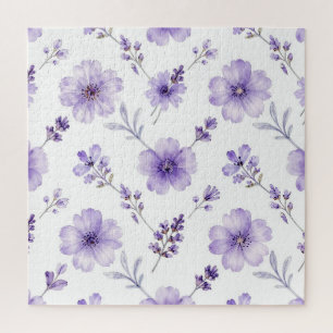 Puzzle Motif aquarelle de fleurs de lin pourpre lavande