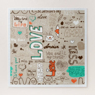 Puzzle Motif artistique doodle d'amour multilingue