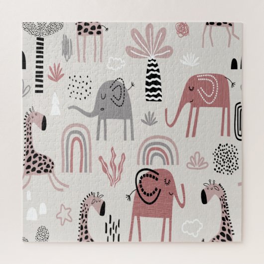Puzzle motif avec des éléphants et des girafes mignons gé (Vertical)