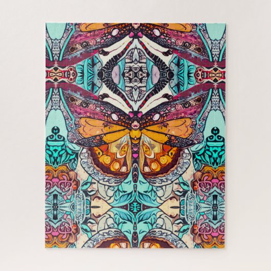 Puzzle Motif Batik des papillons et Médaillons à Orange (Vertical)