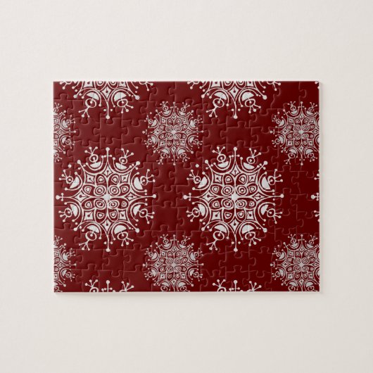 Puzzle Motif Blizzard Rouge Flocons de Neige Noël Vintage (Horizontal)