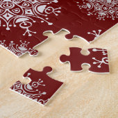 Puzzle Motif Blizzard Rouge Flocons de Neige Noël Vintage (Côté)