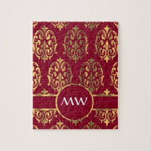 Puzzle Motif damassé en monogramme rouge et or