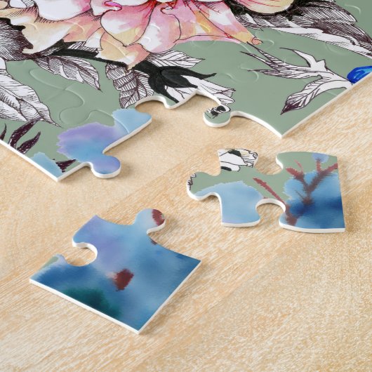 Puzzle Motif d'aquarelle Arrière - plan vert. (Côté)