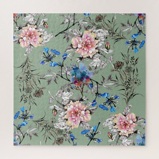 Puzzle Motif d'aquarelle Arrière - plan vert. (Vertical)