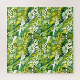Puzzle Motif d'aquarelle Feuille de banane tropicale
