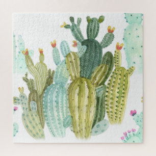 Puzzle Motif d'aquarelle vintage Cactus Blooming