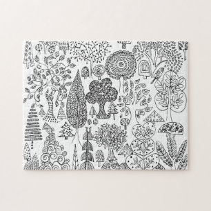 Puzzle Motif d'arbre décoratif noir et blanc moderne
