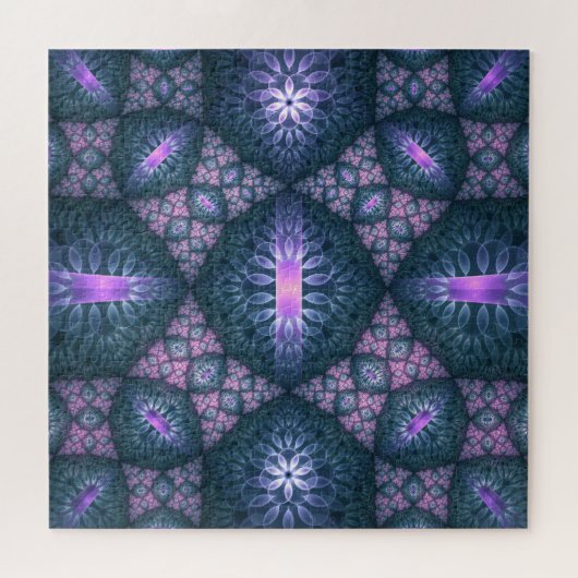Puzzle motif d'art fractal 3D Turquoise violet rose (Horizontal)