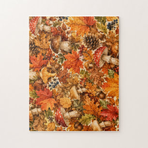 Puzzle Motif de champignon de forêt automnale   Feuilles 