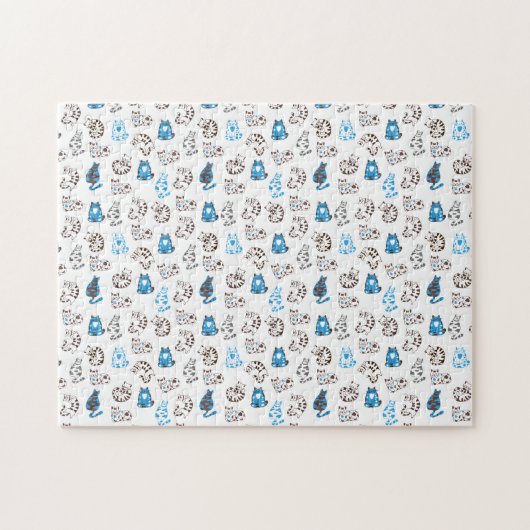 Puzzle Motif de chat Kitty difficile | Bleu classique (Horizontal)