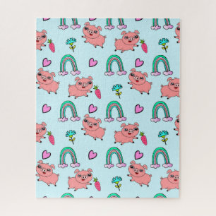 Puzzle Motif de cochons et d'arcs-en-ciel mignons et exce