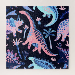 Puzzle Motif de dinosaures de bande dessinée mignon.
