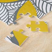 Puzzle Motif de feuilles gris et jaune. (Côté)