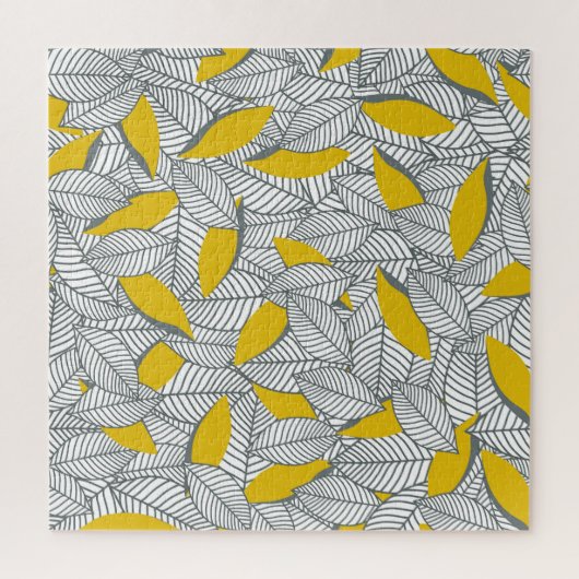 Puzzle Motif de feuilles gris et jaune. (Vertical)