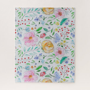 Puzzle Motif de fleurs et de bourgeons à l'aquarelle légè