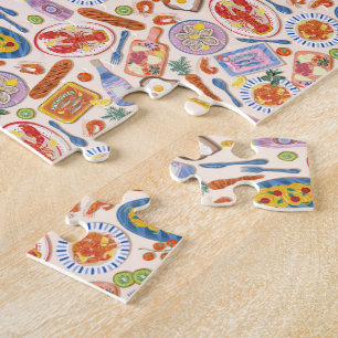 Puzzle Motif de gourmand à l'aquarelle Homard Crevette Hu