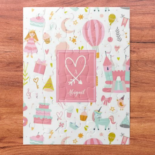 Puzzle Motif de la soirée Unicorn rose Monogrammed Girls